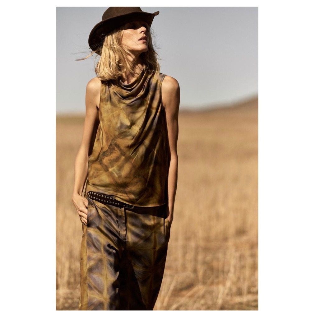 ZARA ZW Collection Bosmali Wide Leg Pants Sz M Viscose Boho Hippie Dopamine - Picture 2 of 10
